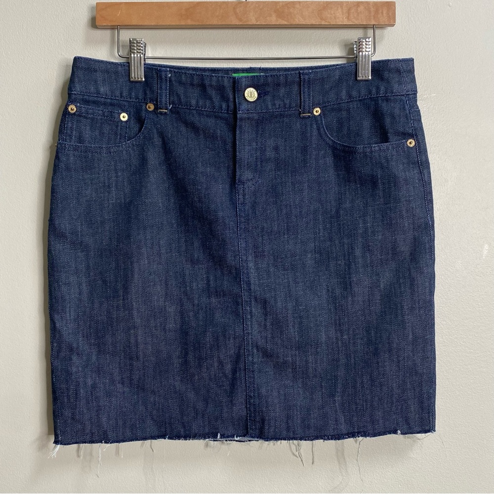 Lilly Pulitzer Dark Wash Palm Beach Fit Embroidered Denim Mini Skirt Size 6